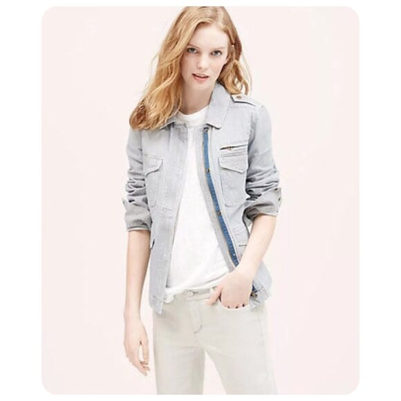 LOFT Blue White Railroad Stripe Utility Jacket sz M - Picture 1 of 8
